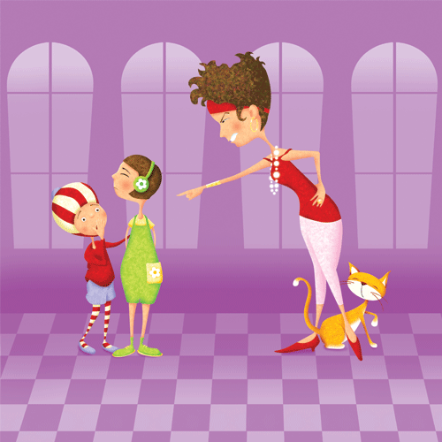 Woman scolding children